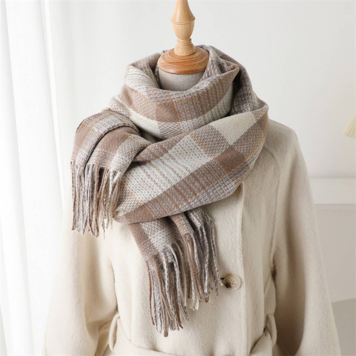 Plaid fringe scarf winter warm shawl_CWASC2778