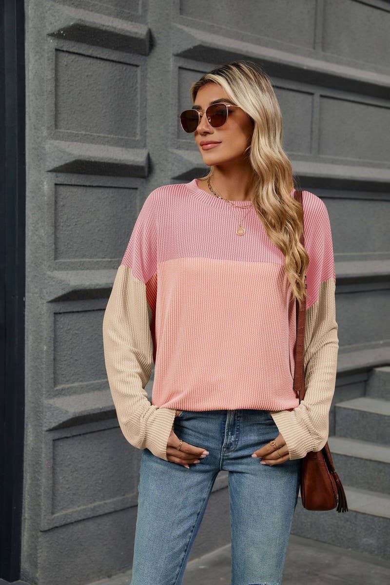 CWTBLL3661_ROUND NECK VERTICAL STRIPE LOOSE T-SHIRT