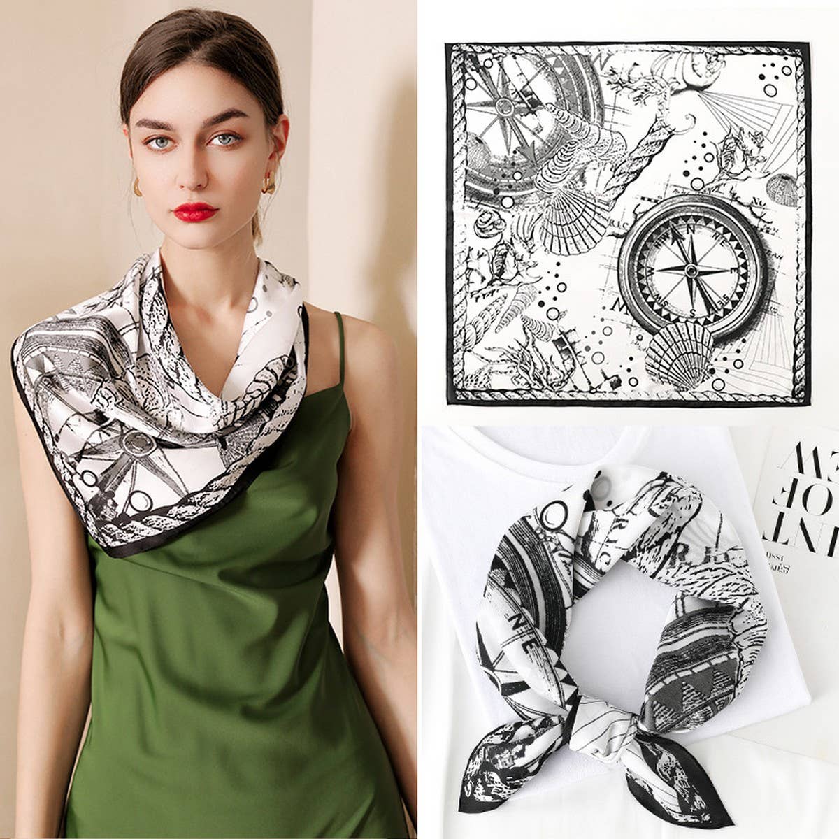 SILK FEELING SCARF MEDIUM SQUARE SATIN HEAD SCARF