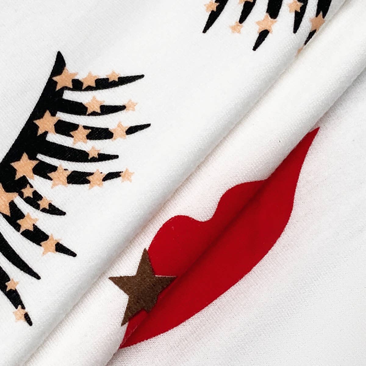 CREW-NECK LIP PRINT LONG-SLEEVED BAGGY HOODIE