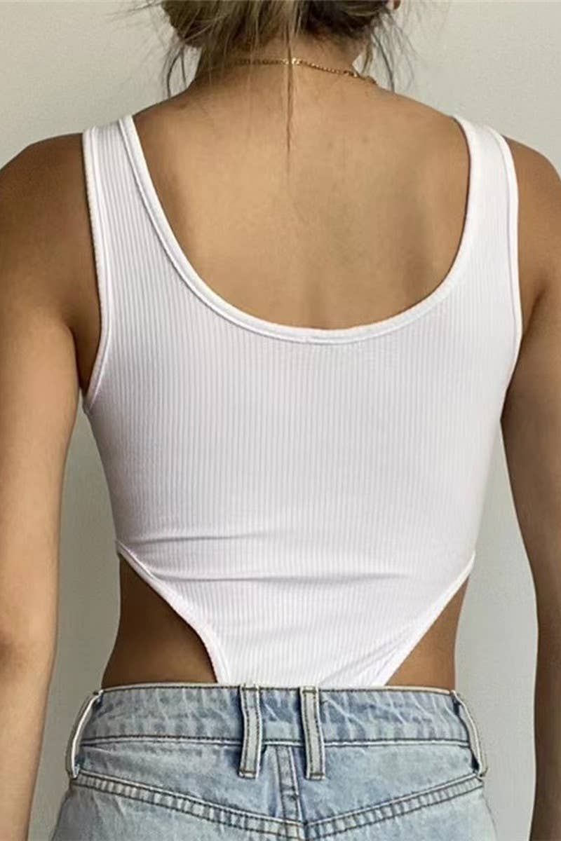 CWSBSSL0119_COTTON U-NECK VEST HIGH SLIT BODYSUIT