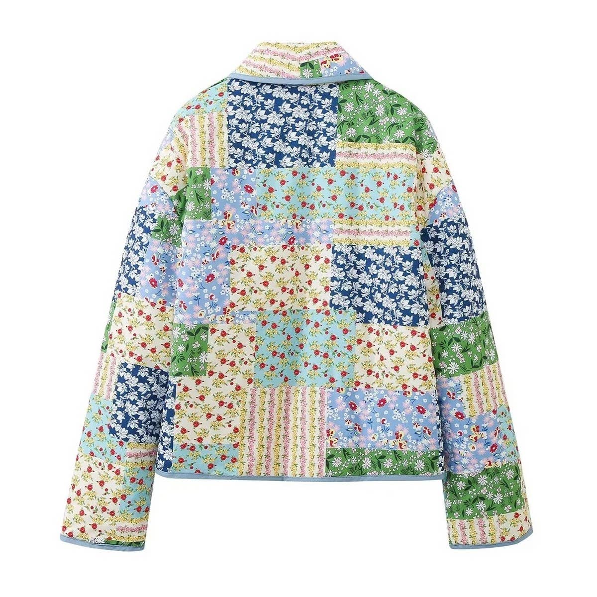 COLORBLOCK PRINT LAPEL QUILTED JACKET