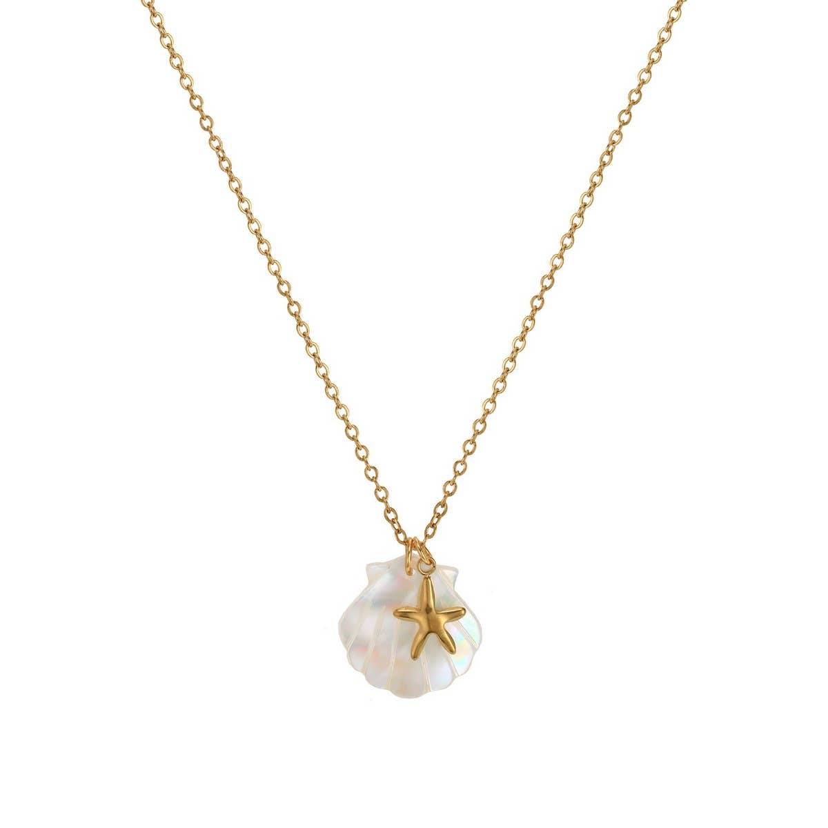 SUMMER STARFISH SHELL STAINLESS STEEL NECKLACE_CWMM3745