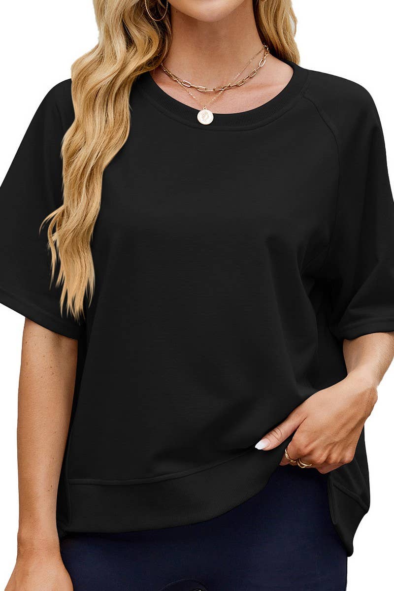 CWTDSS0067_SOLID COLOR THREADED ROUND NECK LOOSE T-SHIRT