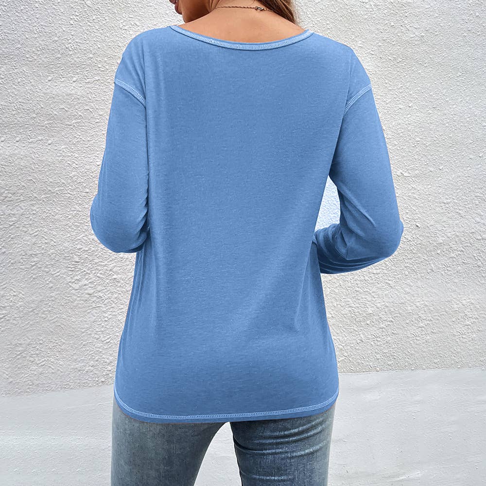 Decorative buttons irregular hem T-shirt