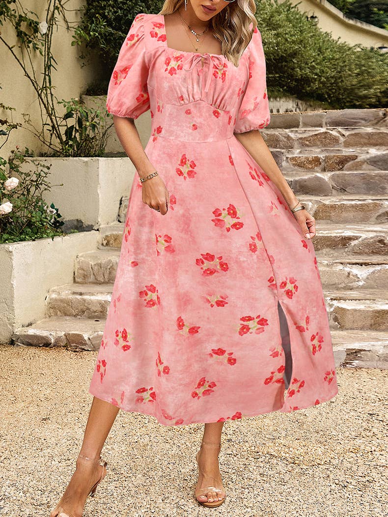 Floral Elegant Lantern Sleeve Dress