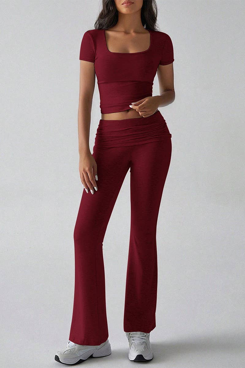 CWSS1188_SPORTS SOLID COLOR NAVEL-BARING TWO-PIECE SUIT