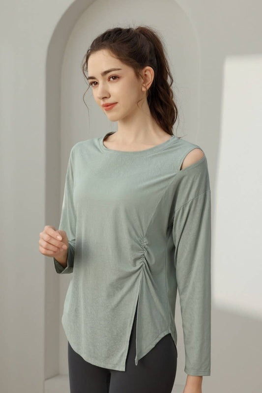 CWTBLL1592_JADE JACQUARD SLIT LOOSE SPORTS YOGA TOP