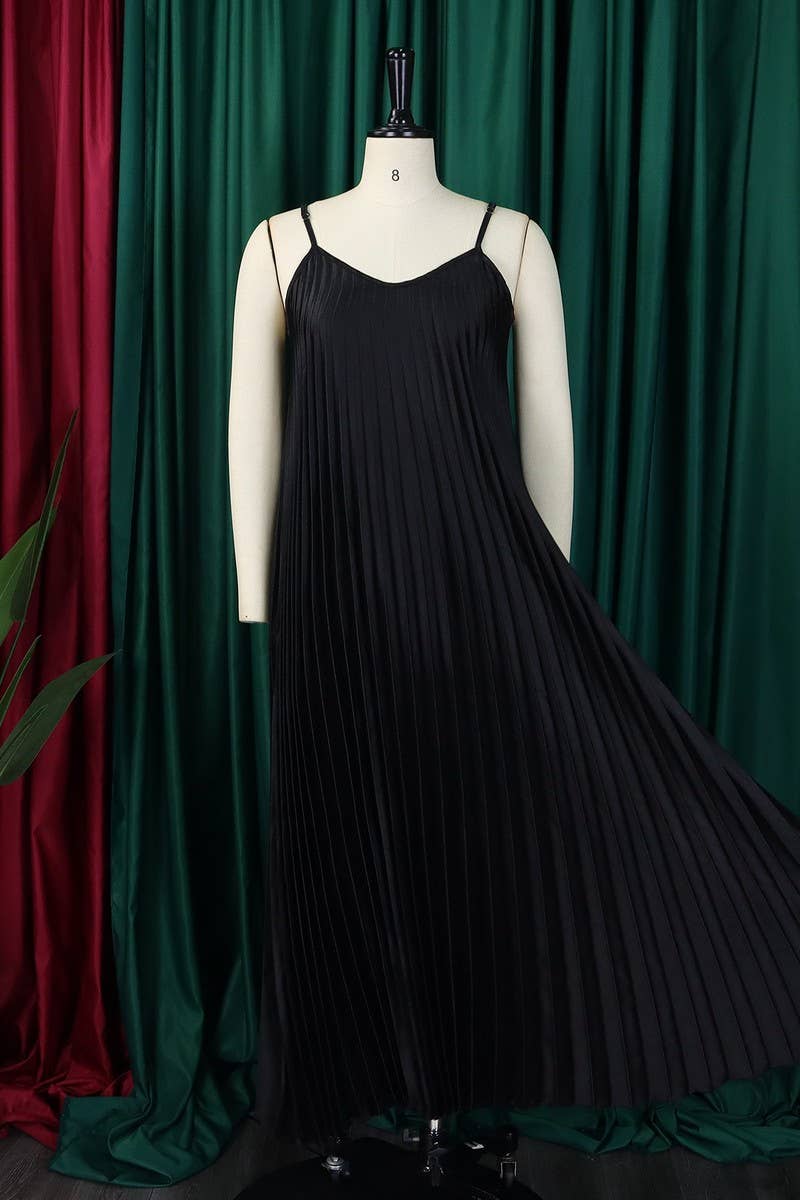 CWDMD1722_PLUS SIZE SLING PLEATED LONG DRESS
