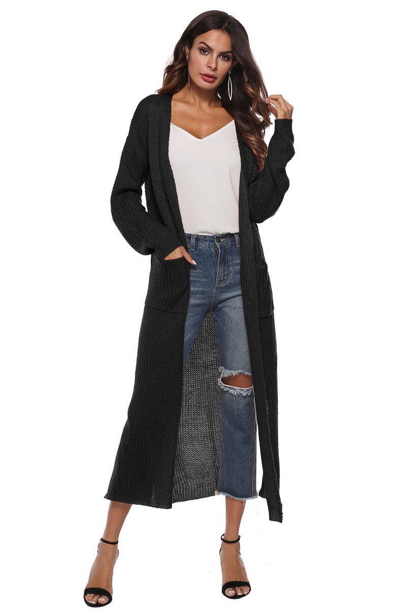 CWSBSL00032_WOMEN LONG KNIT CARDIGAN WITH POCKETS