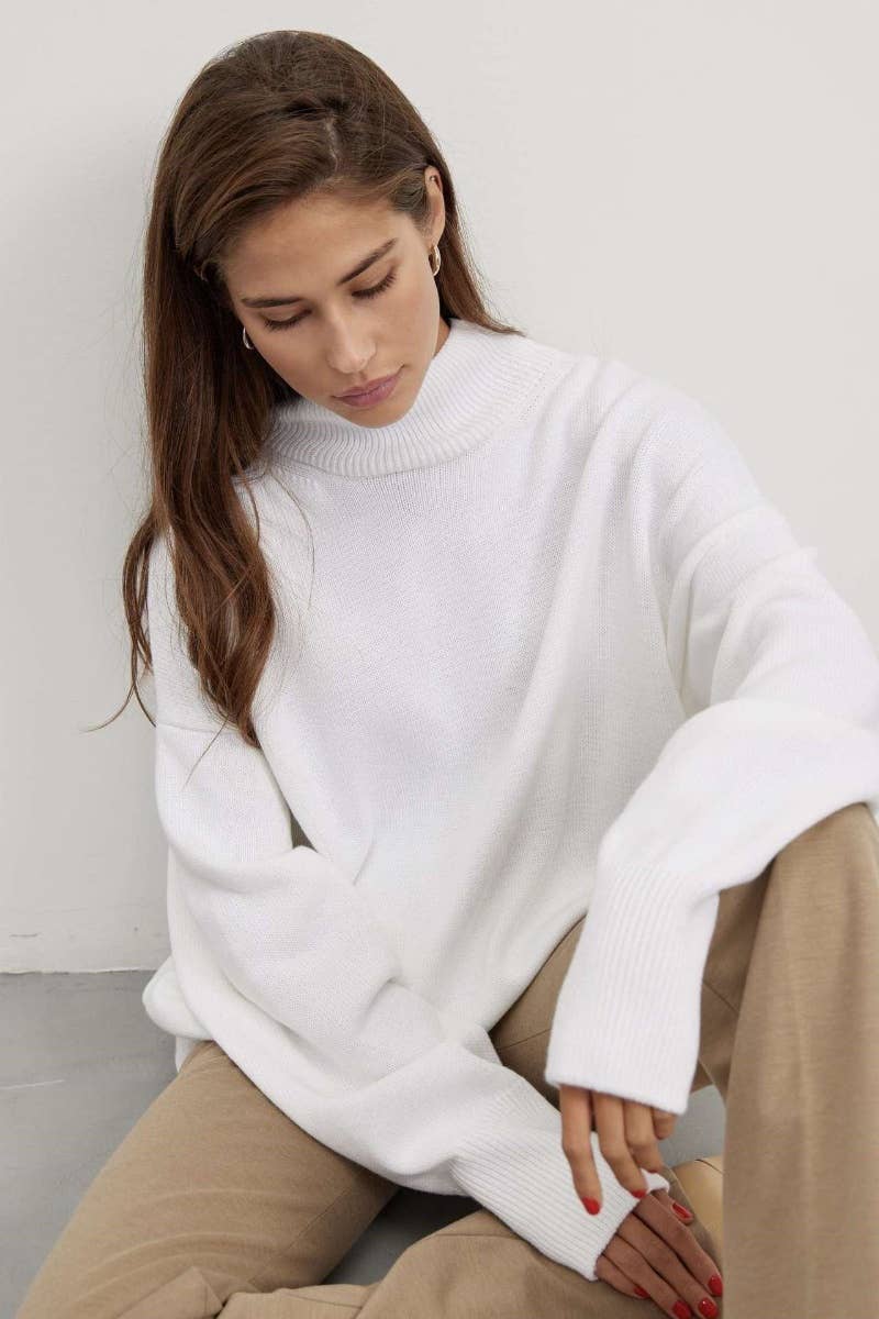 CWOSWL6641_STYLISH LOOSE TURTLENECK LONG-SLEEVED SWEATER