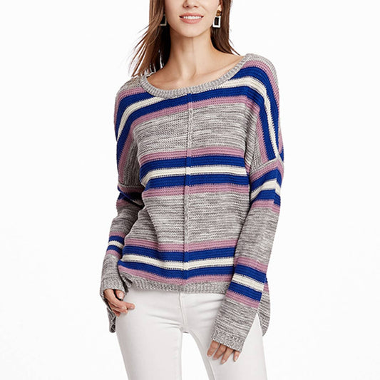 CREW NECK LOOSE STRIPED PULLOVER SWEATER