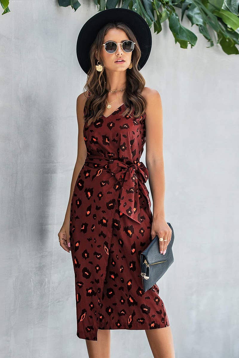 CWDSD2704_V Neck Print Sleeveless Print Dress