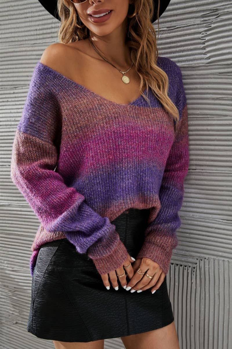 CWOSWL1052_ Long Sleeve V-neck Pullover Sweater