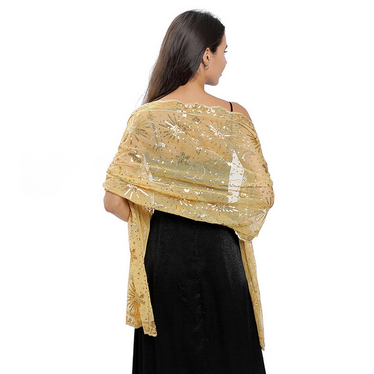 STARS AND MOON EMBROIDERED SHAWL_CWASC1079