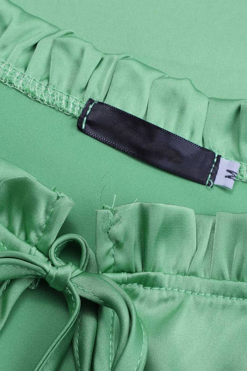 CWTBLL3858_SOLID COLOR ROUND NECK SLEEVE TIE WAIST SATIN TOP