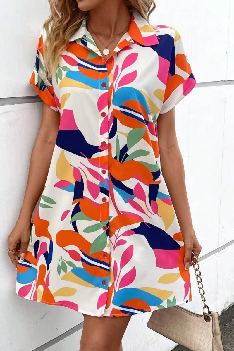 CWDSD7514_SUMMER FASHION FLORAL CARDIGAN SHIRT DRESS