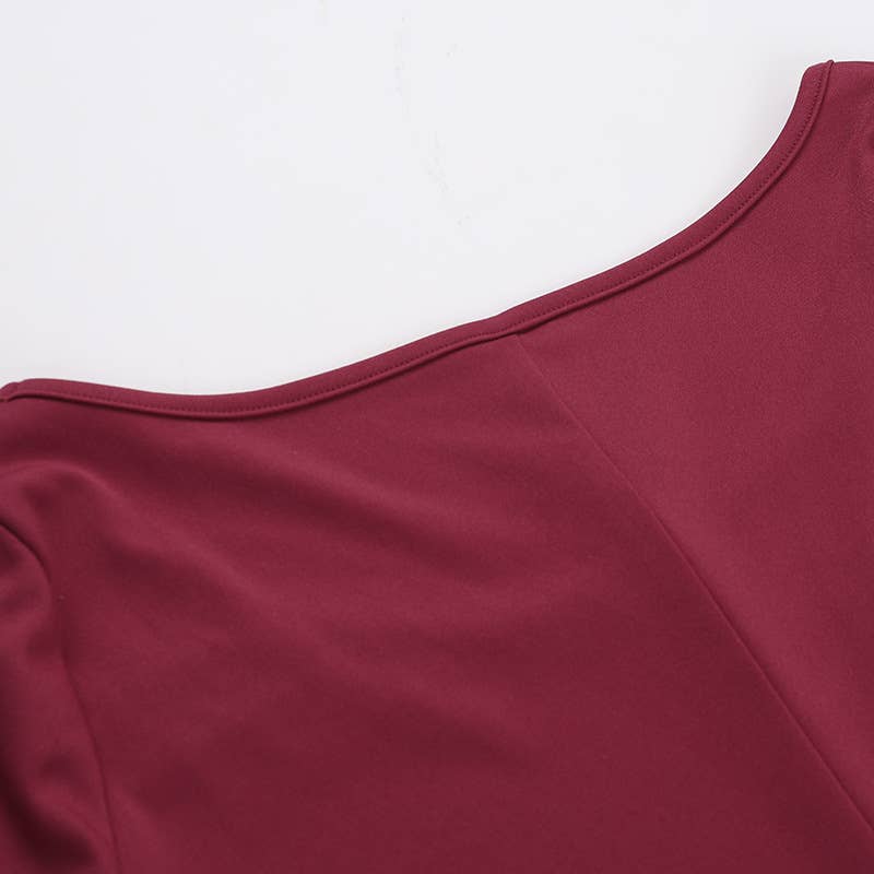 ELEGANT CREW-NECK ROSE LONG-SLEEVED DRESS