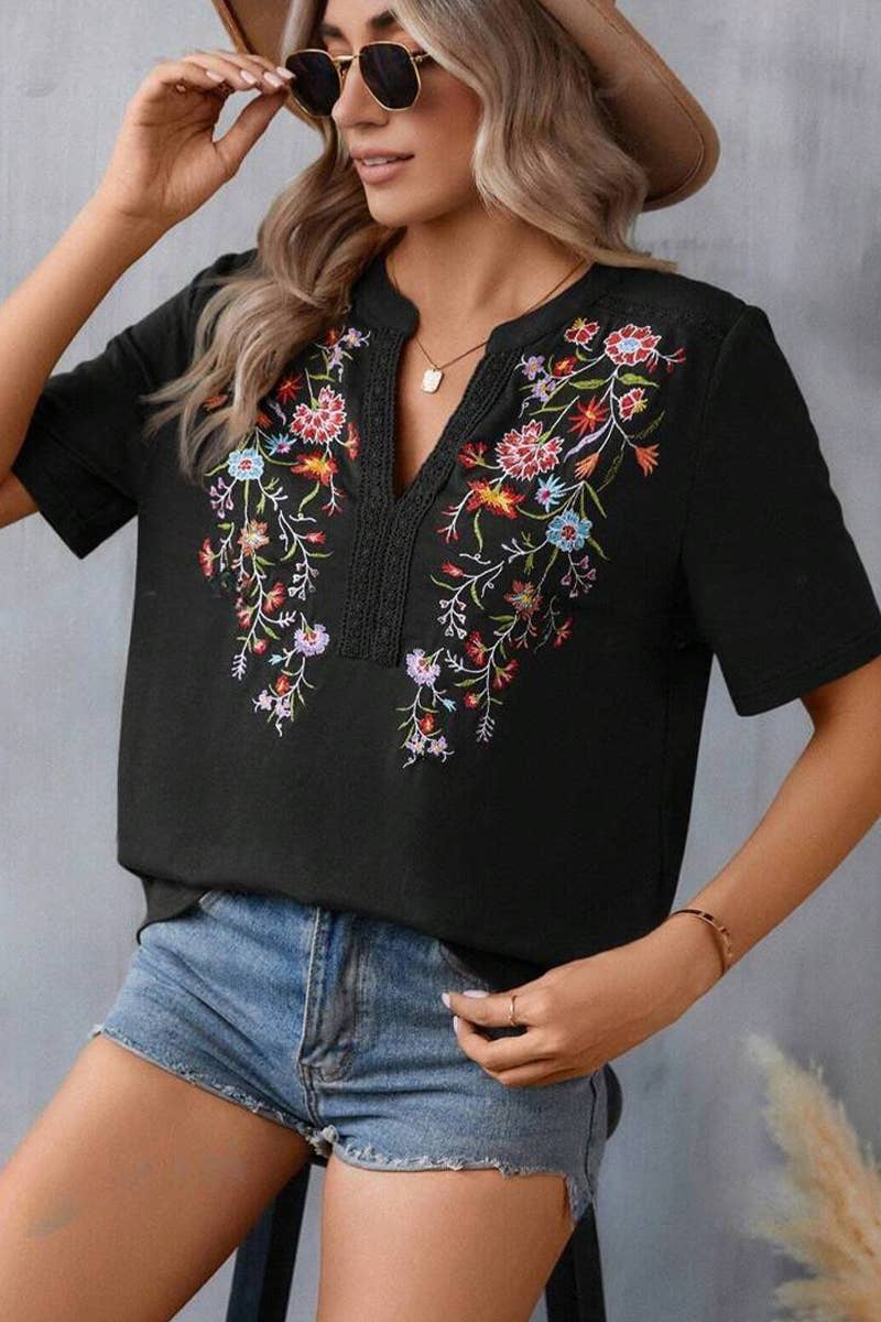 CWTTS1376_SUMMER FASHION EMBROIDERY STITCHING LACE TOP