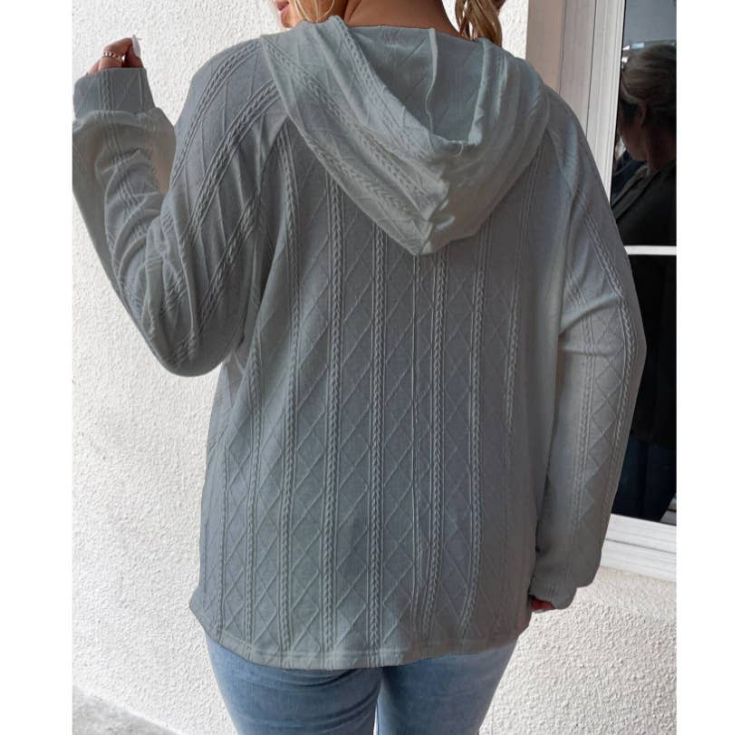 Casual jacquard patch loose hooded sweatshirt