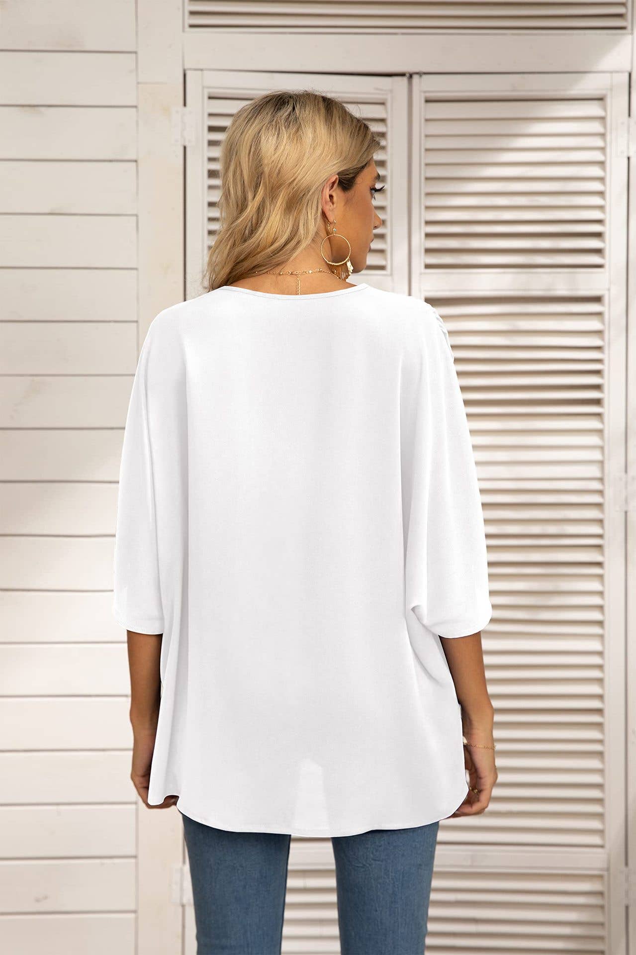 BAT-SLEEVED CHIFFON V-NECK SHORT-SLEEVED SHIRT