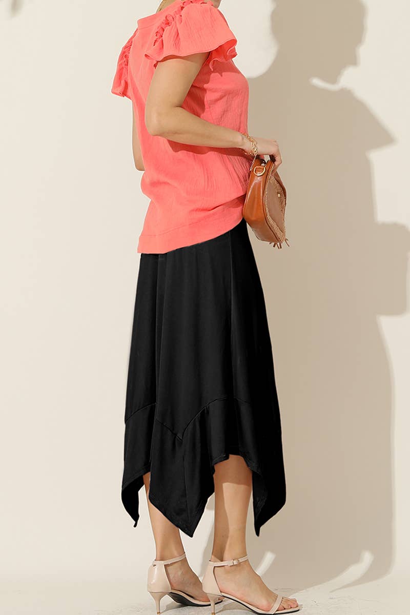 CWBLS088_LONG FLOWY HANDKERCHIEF HEMLINE WAIST SKIRT