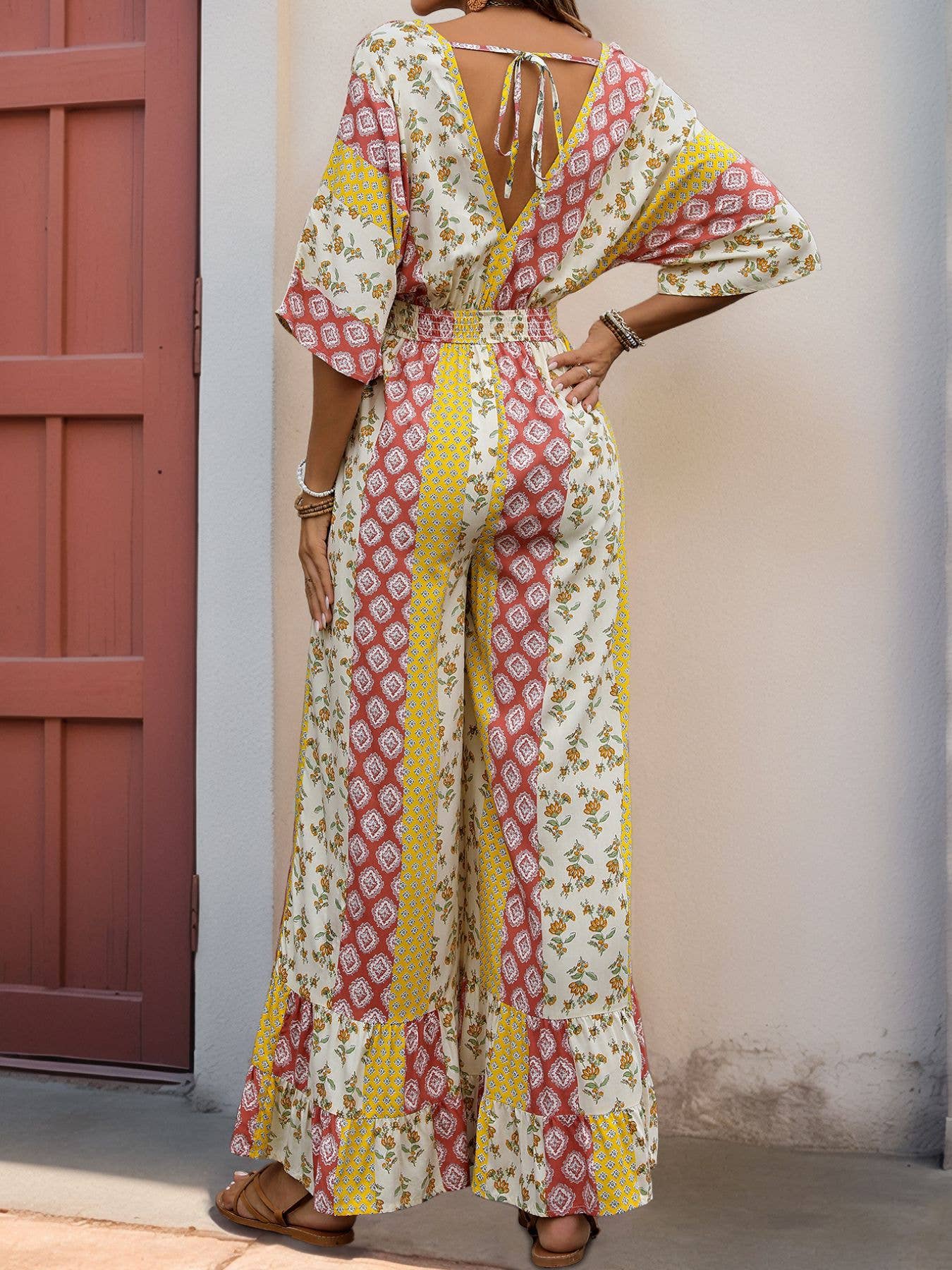 Boho Floral Print Vintage High Waist Jumpsuit