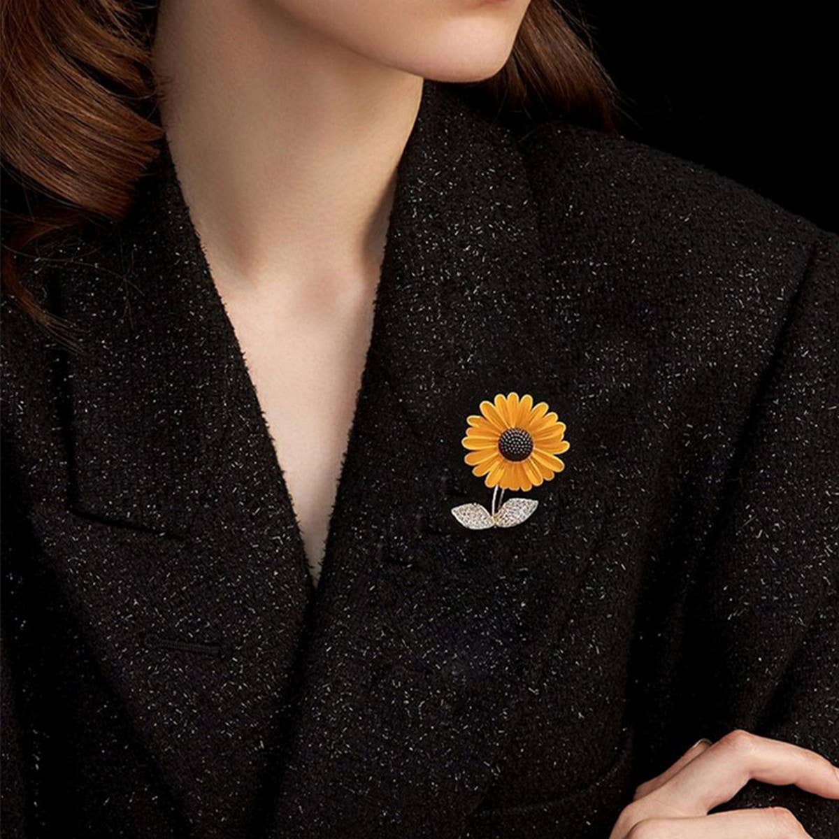 CWAJE2575_SUNFLOWER DIAMOND ANTI-EXPOSURE PIN BROOCH