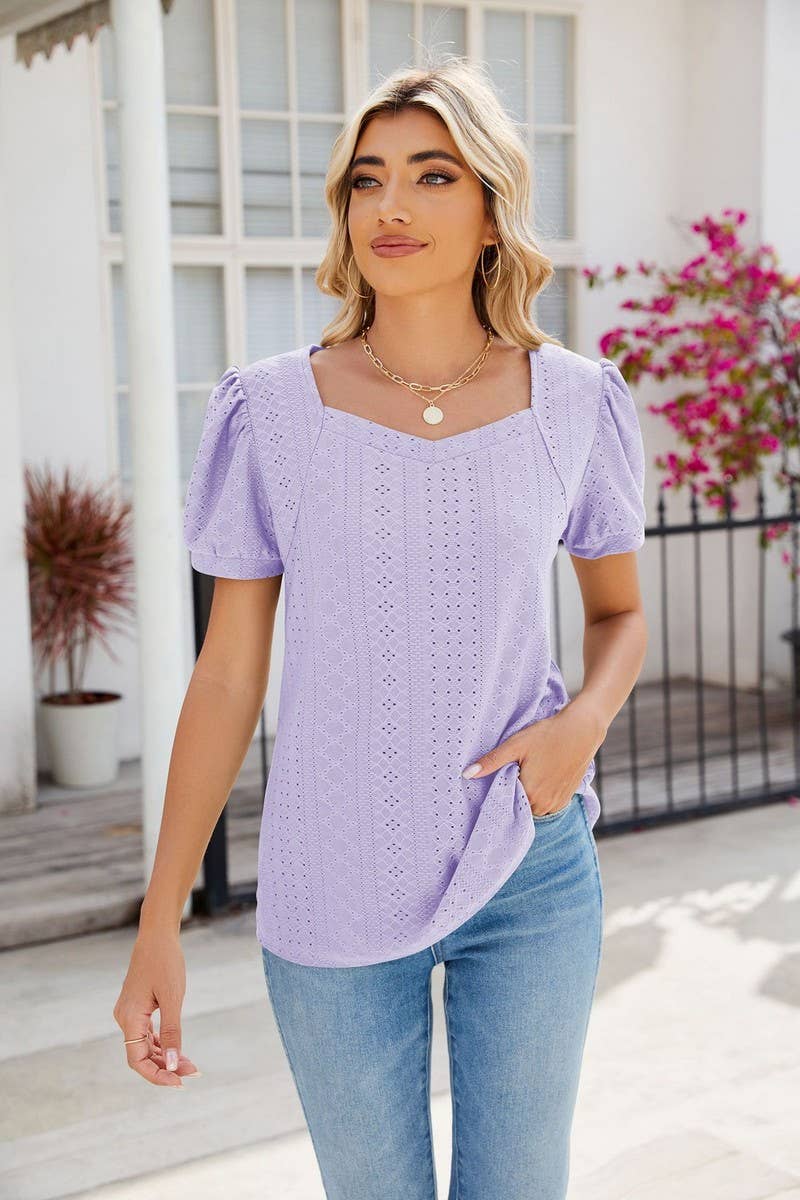 CWTTS0826_Sweetheart Neck Short Sleeve Knit Top