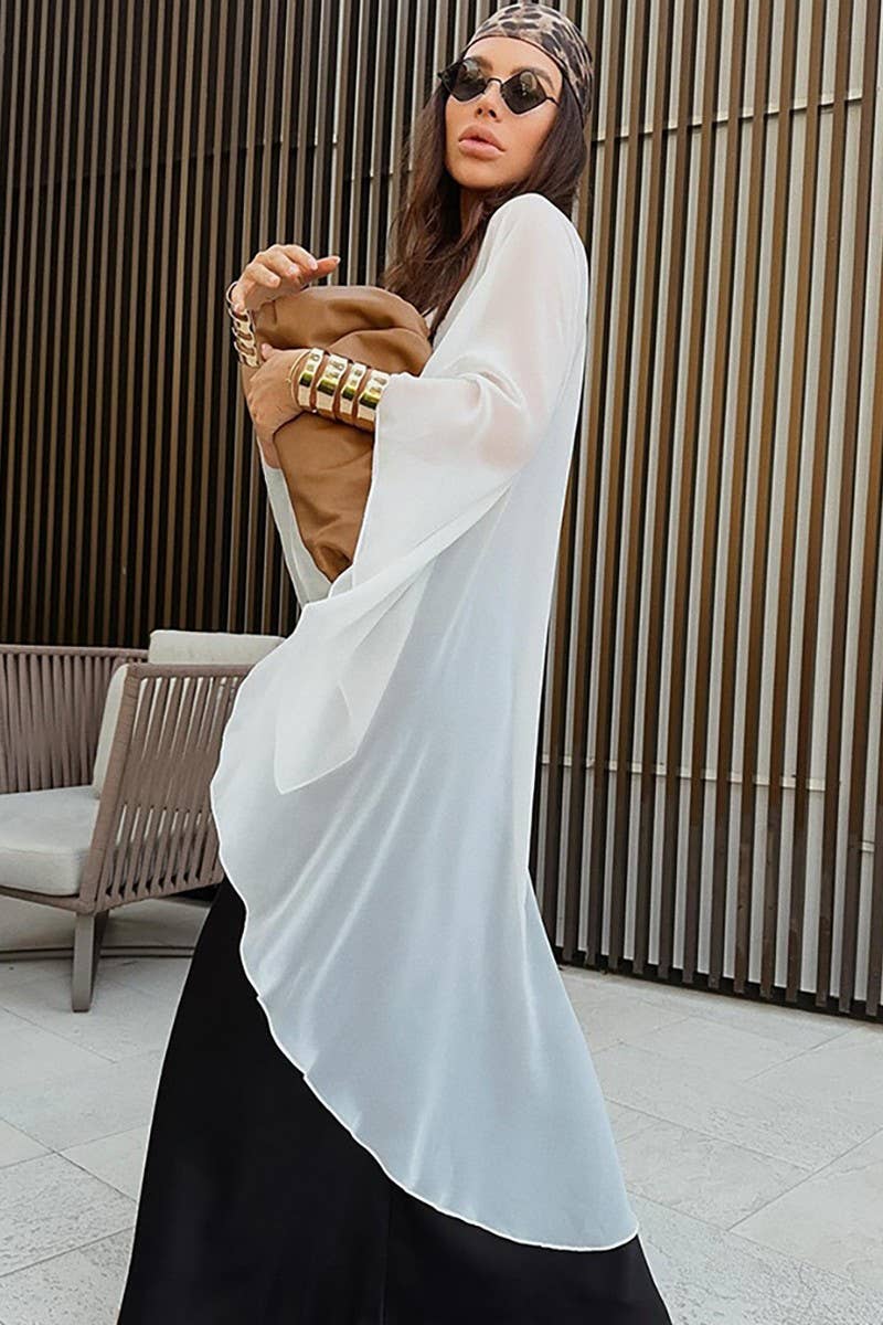 CWTBLL538_SOLID COLOR SEE-THROUGH LOOSE LONG-SLEEVED TOP