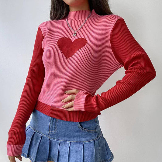 Color-blocking,form-fitting long-sleeved sweater