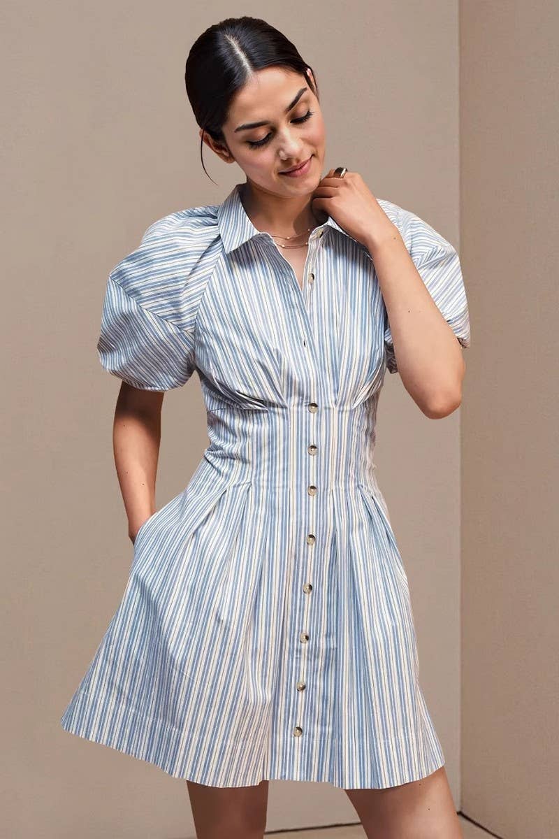 CWTDSS0076_STRIPED BUTTON FRONT COLLARED SHIRT MINI DRESS
