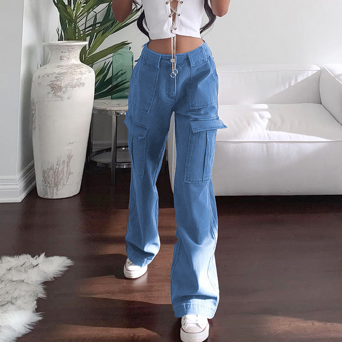 Loose Cargo Jeans ? Multi Pocket Casual Pants