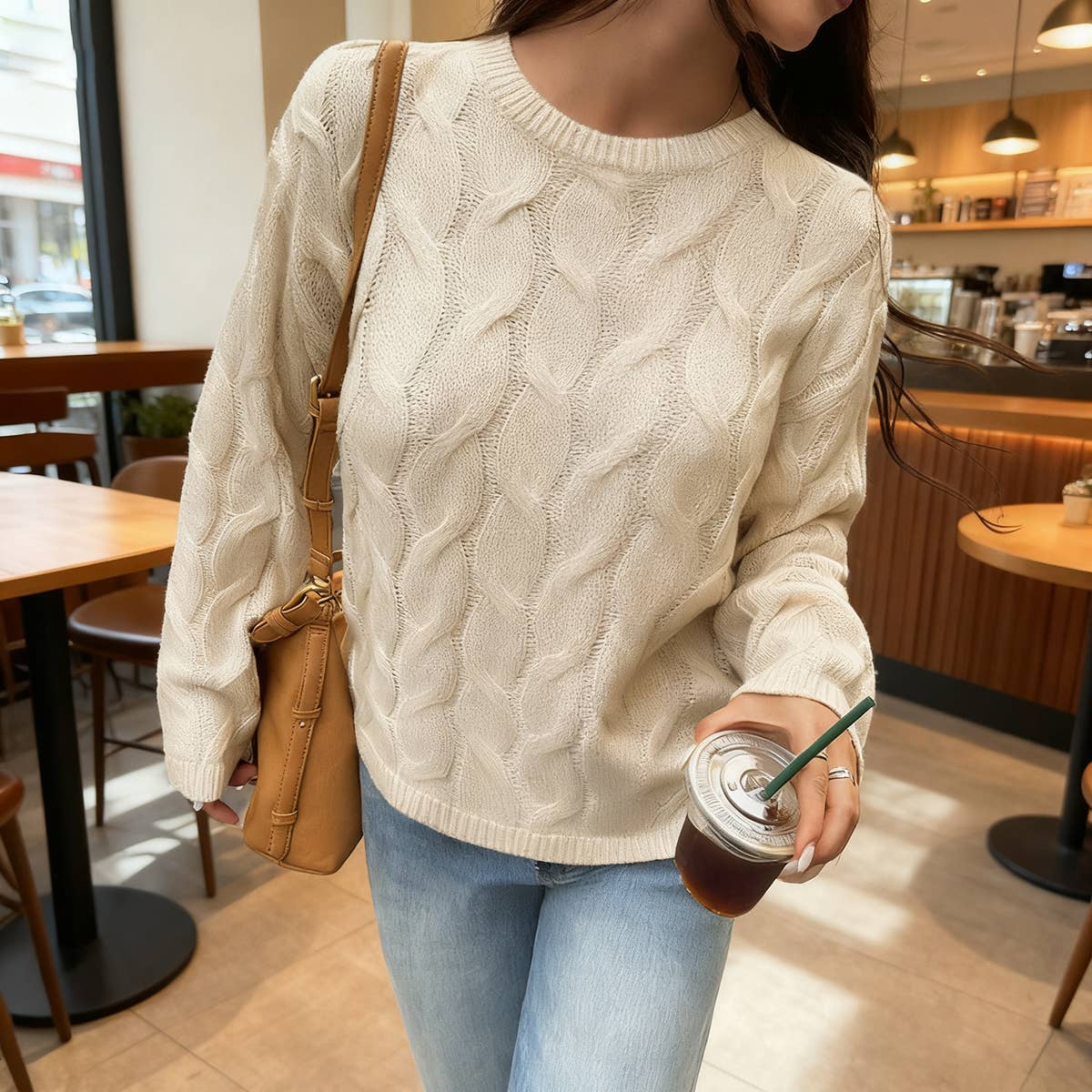 Casual and simple long-sleeved solid-color Sweater