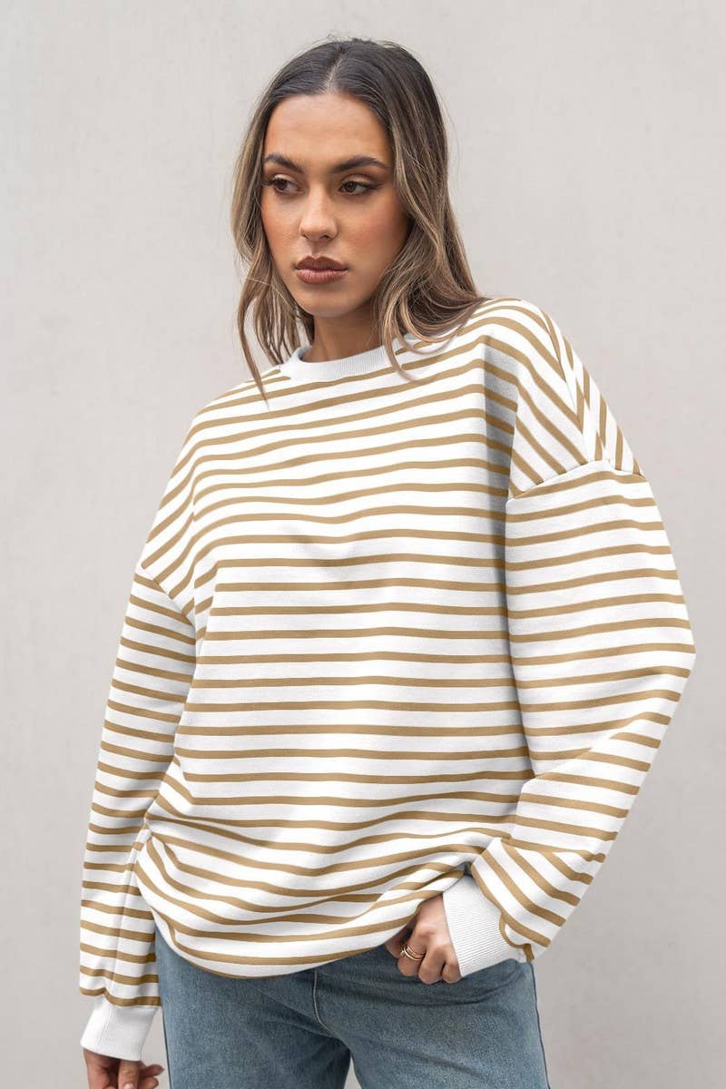 CWTBLL4009_STRIPED CREWNECK OVERSIZED SWEATSHIRT PULLOVER