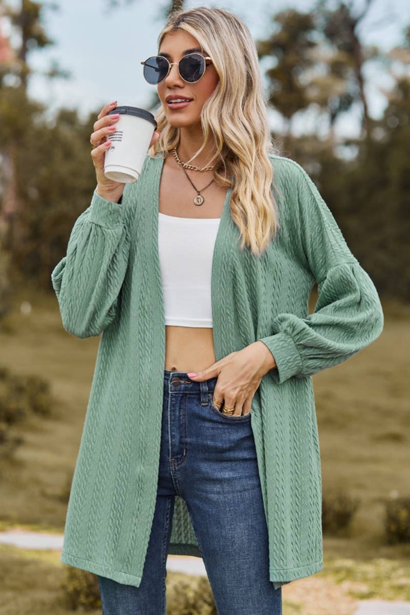 CWOCAL2082_BUTTON-FREE SOLID COLOR LONG SLEEVE CARDIGAN