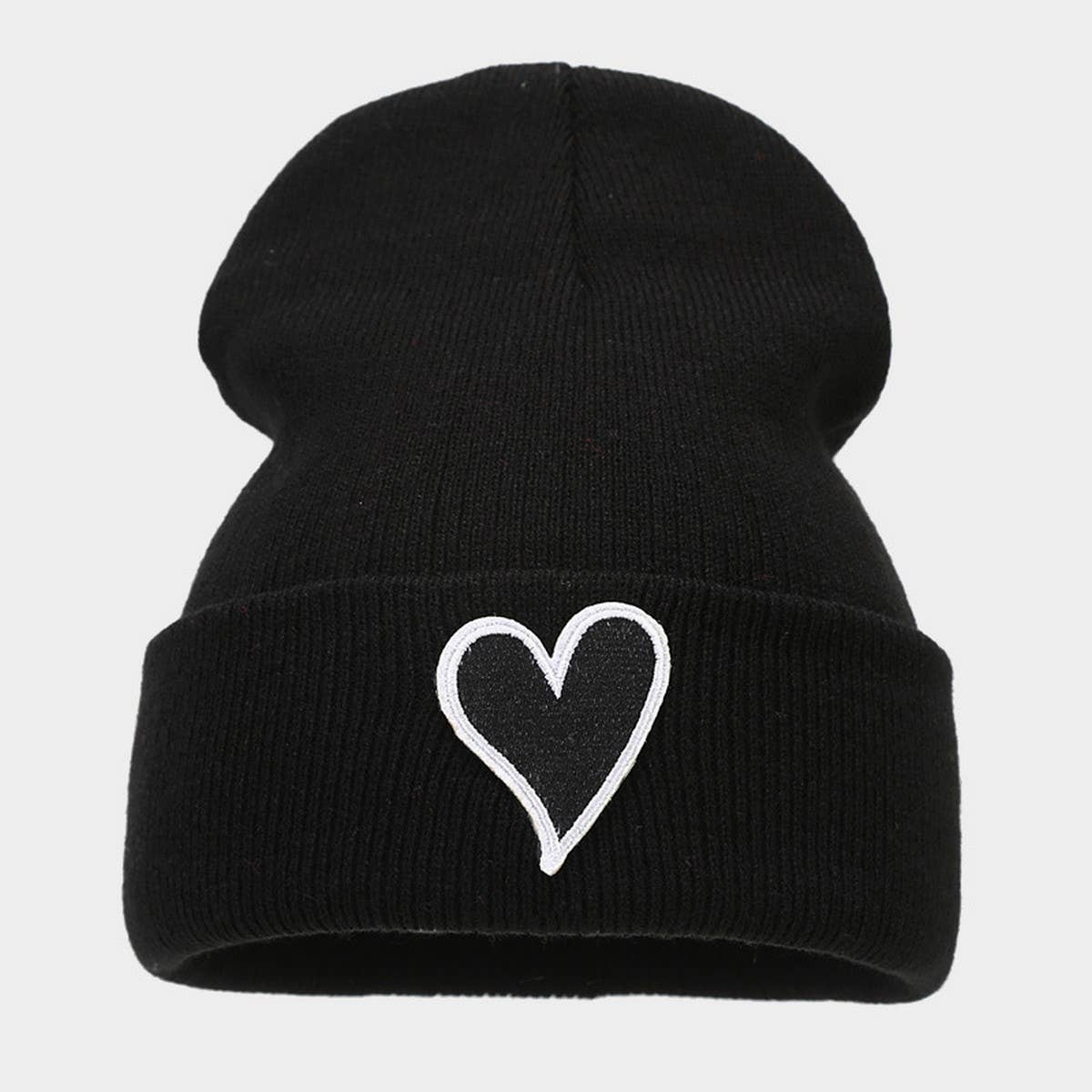 WINTER SIMPLE HEART PATCH KNITTED HAT_CWAH1605
