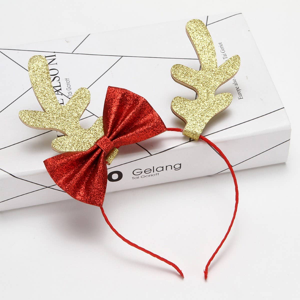 CHRISTMAS BOW BIG ANTLERS DRESSUP HEADBAND HAIRPIN