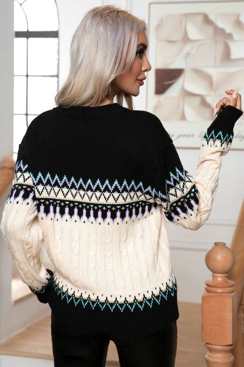 CWOSWL6369_VINTAGE LONG-SLEEVED KNIT PULLOVER SWEATER