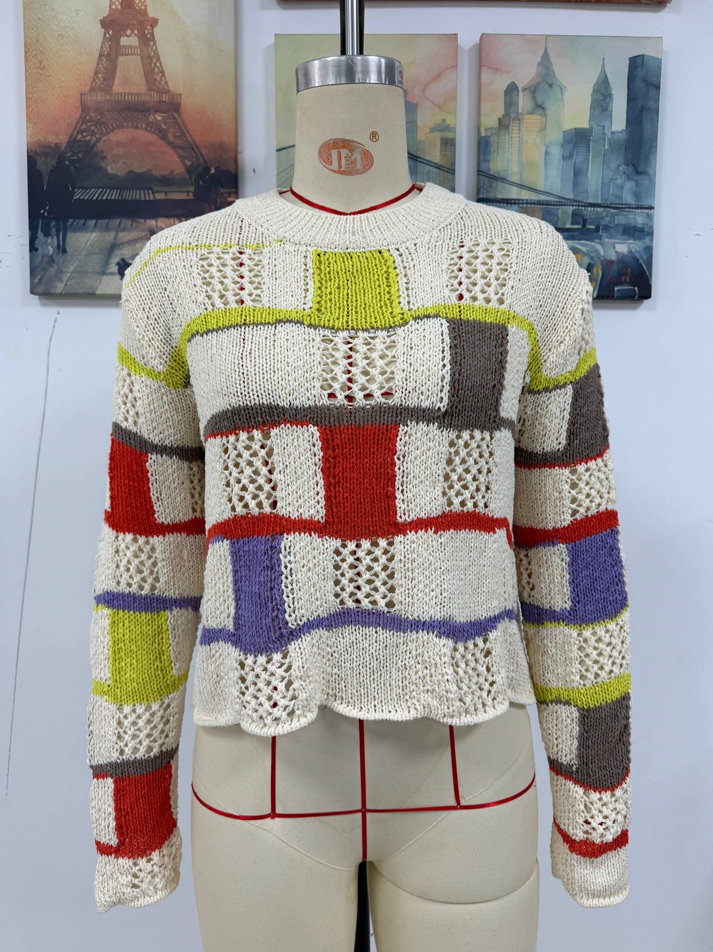 COLOR MATCHING LOOSE PULLOVER LONG SLEEVE SWEATER