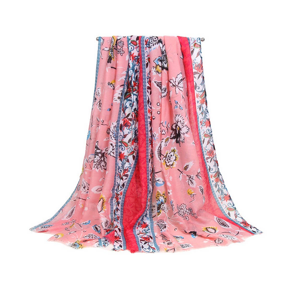 Floral Border Satin Scarf ? Elegant Beach Wrap