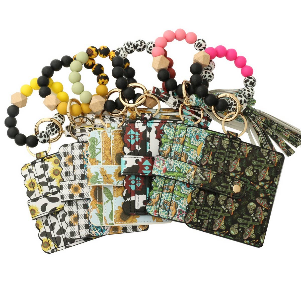 Western Bull Card Wallet with Beaded Keychain_CWAB4948