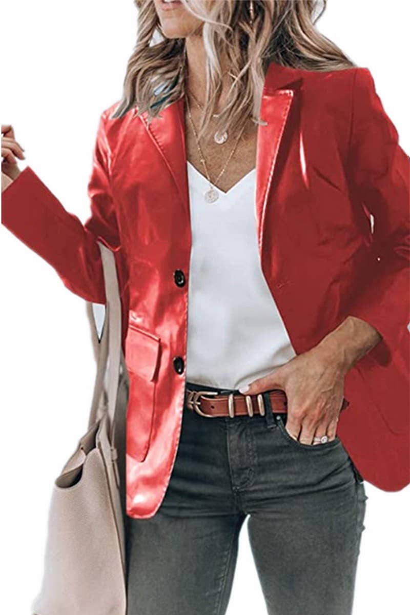 CWOCO1152_LAPEL SINGLE BREASTED PU LEATHER JACKET