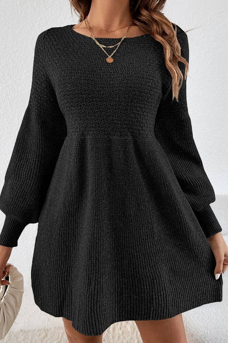 CWDSD10881_CASUAL LOOSE LANTERN SLEEVE KNIT DRESS