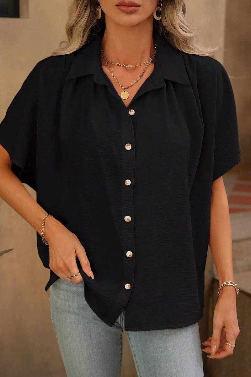 CWTBLS1883_SUMMER FASHION COLORBLOCK SHORT SLEEVE SHIRT