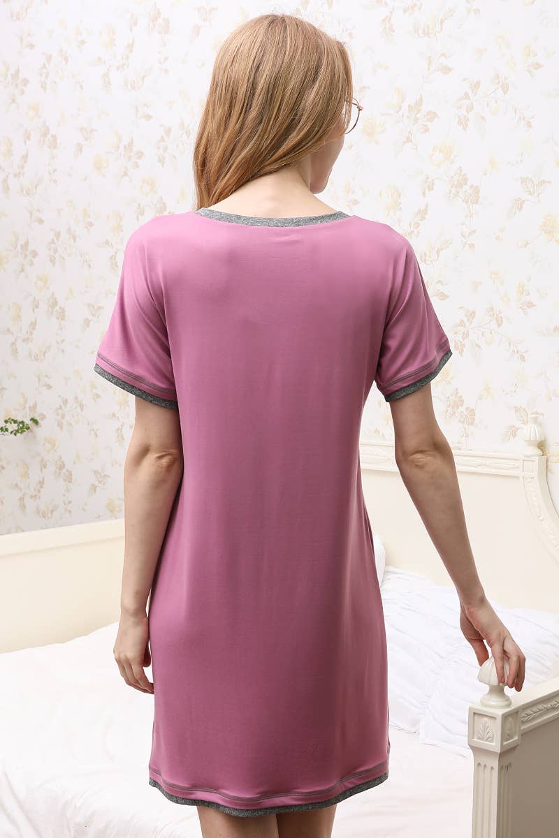 CWDSD10385_V-NECK SHORT SLEEVE SLEEPWEAR DRESS