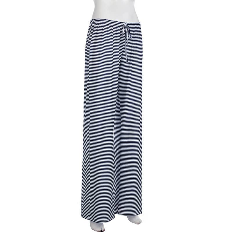 Color-blocking striped straight-leg casual pants