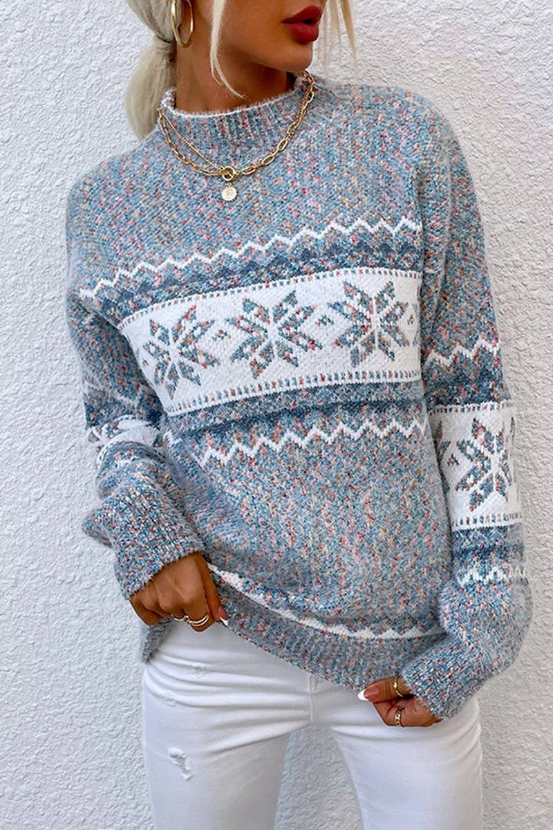 CWOSWL2564_HALF TURTLENECK SNOWFLAKE CHRISTMAS KNIT SWEATER