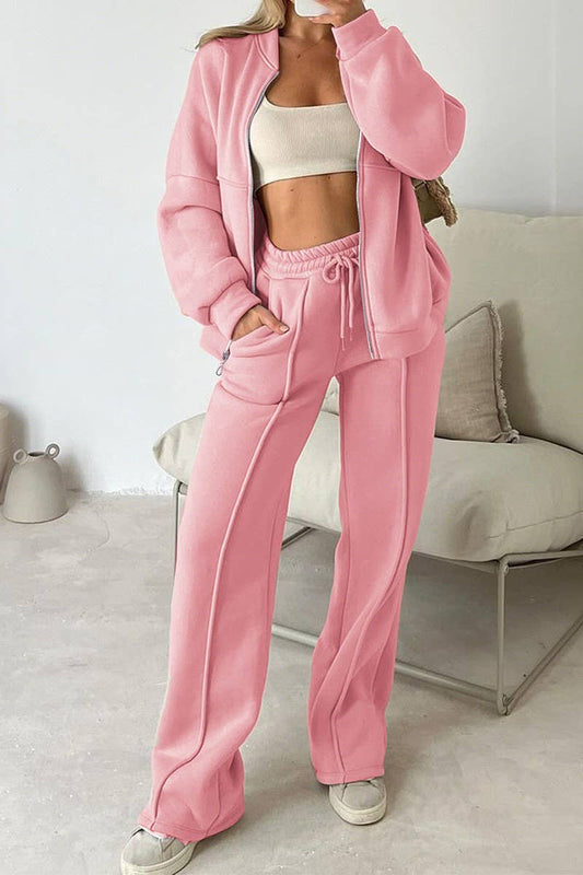 CWSTB00453_SPORTY LONG SLEEVE JACKET & SOLID PANTS SET
