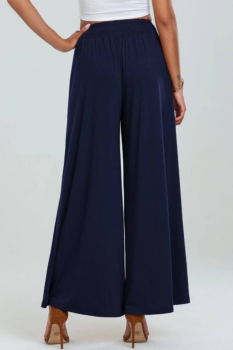 CWBLP1862_SOLID COLOR ELASTIC WAIST LOOSE CASUAL TROUSERS
